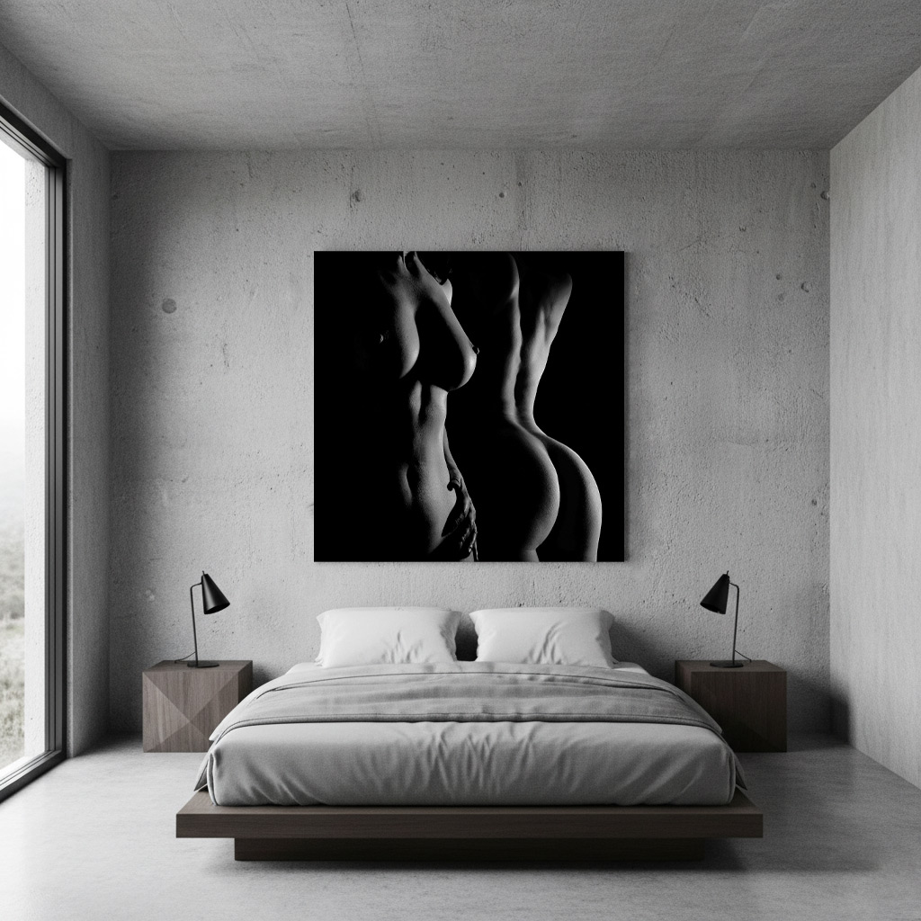 Galerie Leinwandbild Schwarzweiß Aktfotografie Kunst - erotisches Porträt einer Frau sinnlich Fotokunst Wandbild